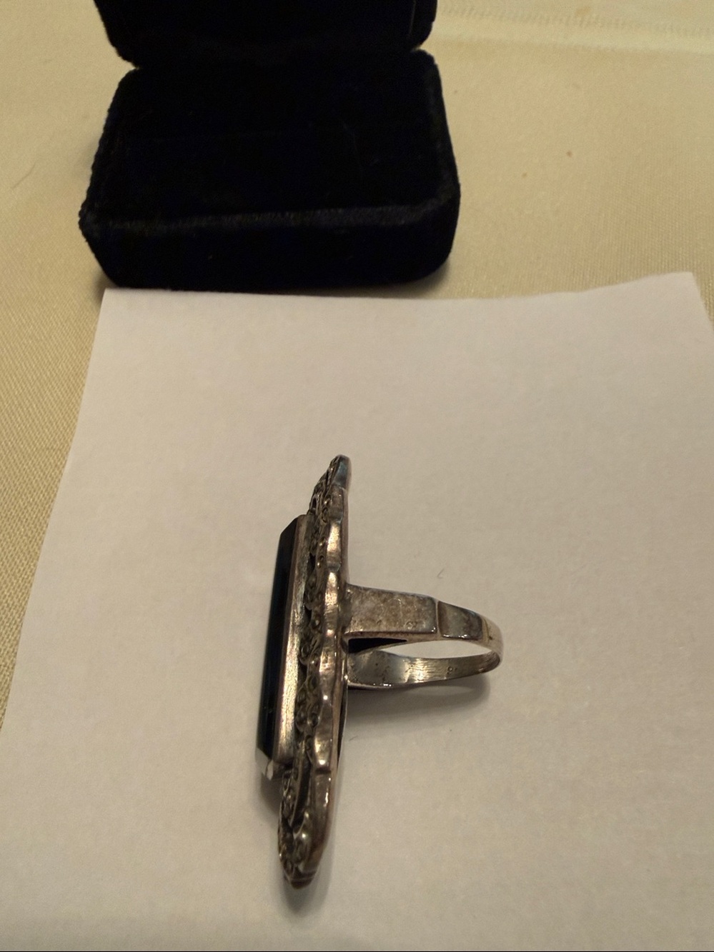 Black Onyx and marcasite Vintage Art Deco Ring. - Picture 3 of 6